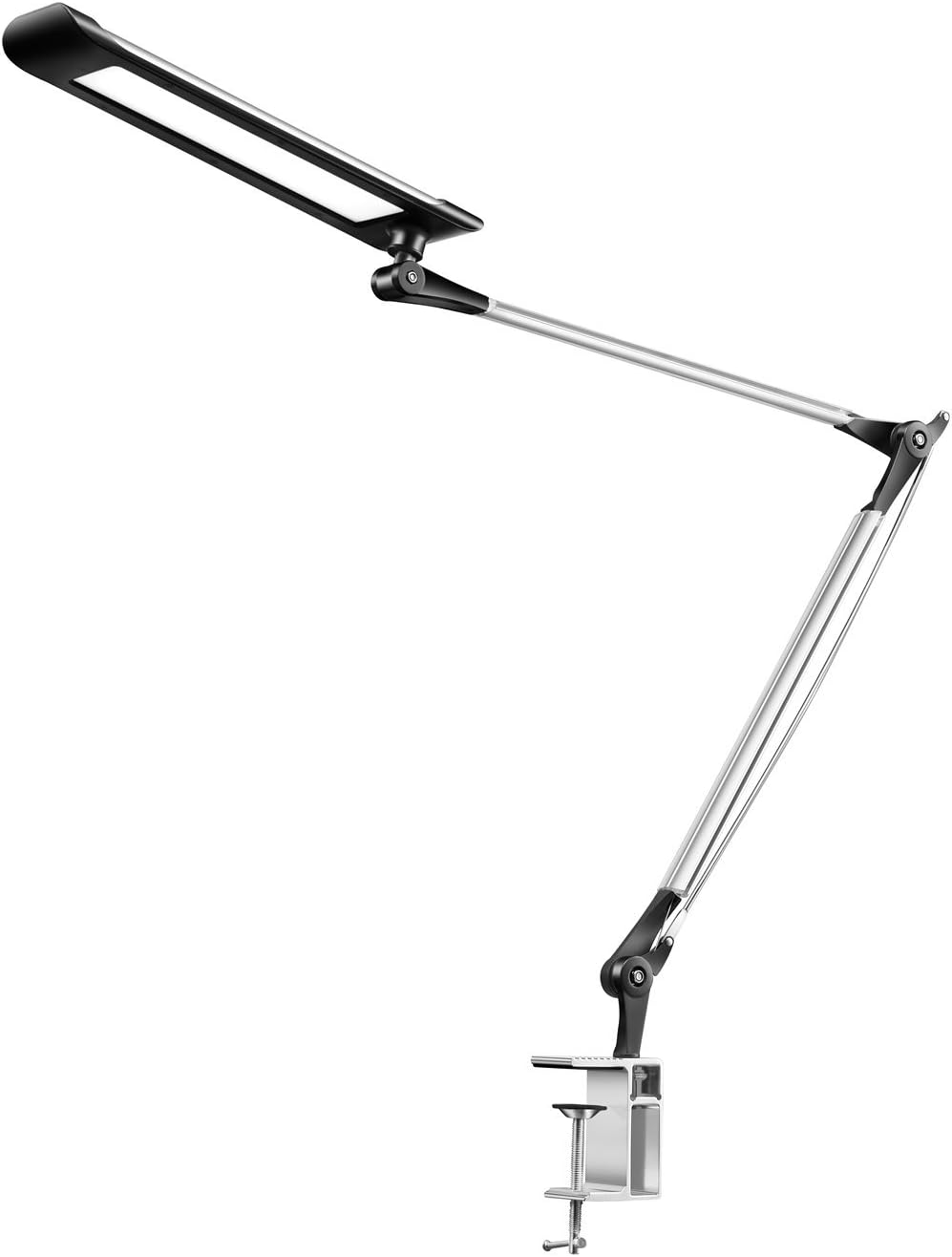 Metal Architect LED Desk Lamp,Adjustable Swing Arm Task Lamp,Dimmable Drafting Table Lamp with Clamp,3 Levels Light Switch,Modern Touch Control,12W,Silver
