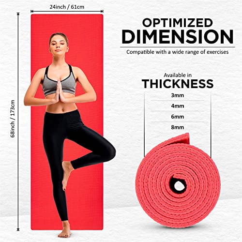 Image of Vector X Anti Skid PVC Exercise Yoga Mat for Men & Women, Extra Thick Mat for Workout Yoga Fitness and Pilates, Anti Tear Anti Slip For Home & Gym Use, Sizes - 4mm /6mm, (4MM, RED)
