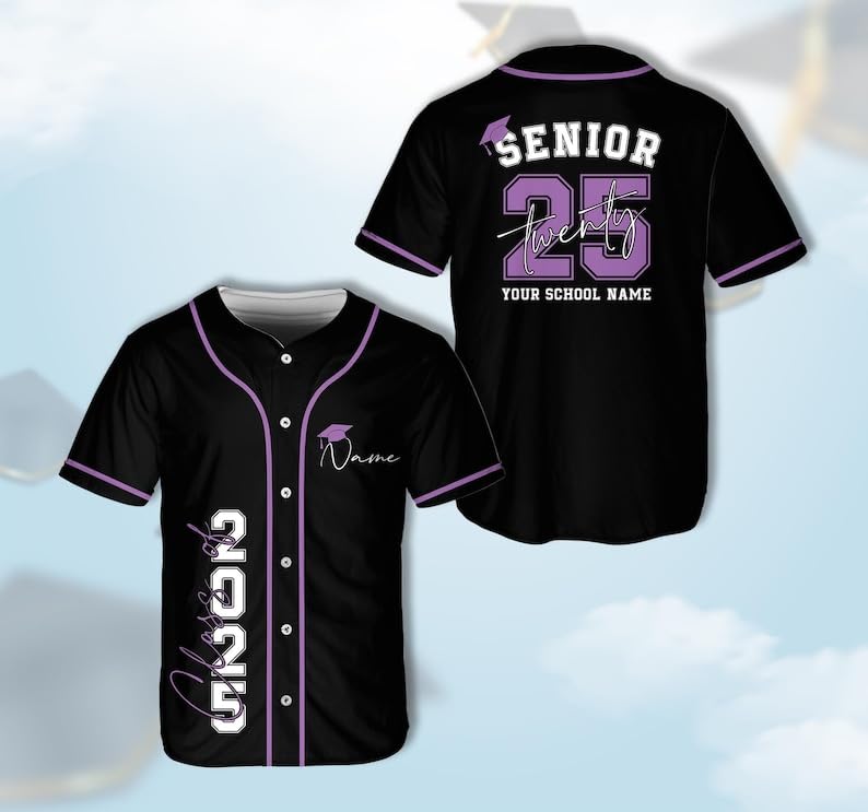 Custom Senior Baseball Jersey, Graduation Class of 2026 Button Up Short Sleeve Graduate Sports Jersey for High School Seniors miniatura 4