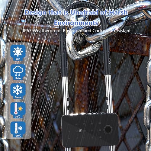Long Shackle Padlock U Lock Bike Gate Combo U-Lock Adjustable Shackle, Lock with Fingerprint, Keypad Code, App Control, Auto Lock- Suitable for Bicycles, Glass Doors - image 7