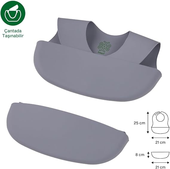 Been Silicone Baby Bib - Silicone Food Bib, Grey