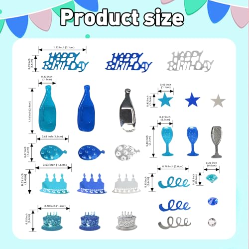Image of Blue and Silver Happy Birthday Confetti, 3000 Pcs Birthday Cake Table Metallic Foil Confetti Party Table Decor for Party, Baby Shower, DIY Arts and Crafting