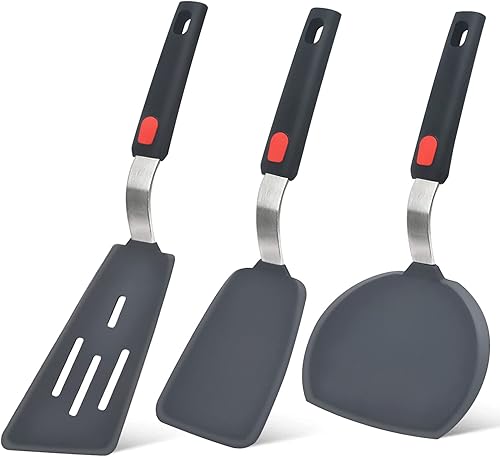 Beijiyi - Juego de 3 espátulas de silicona resistentes al calor para utensilios de cocina antiadherentes utensilios de cocina grandes y flexibles Beijiyi - Juego de 3 espátulas de silicona resistentes al calor para utensilios de cocina antiadherentes utensilios de cocina grandes y flexibles