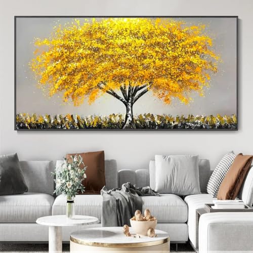 Peinture abstraite d'arbre dor u00e9 LTjiajuypd : illuminez un salon sombre en automne