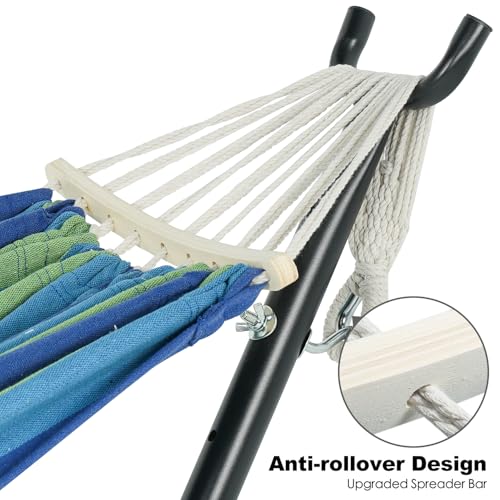 Image of GAFETE Double Hammocks with Stand for Outside, Max 600lbs, (Green Blue)