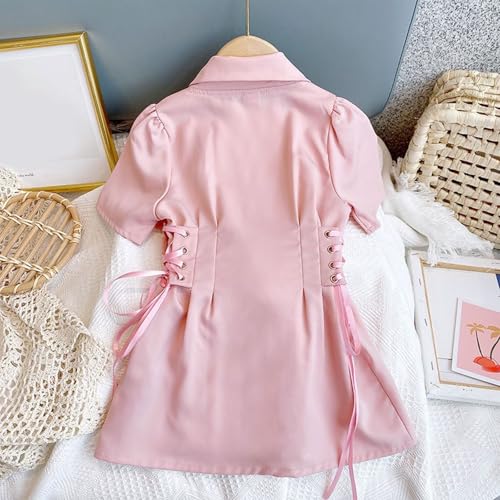 Kid Girl Dress Coats Short Sleeve Lapel Ribbon Bandage Waist Double-Breasted Summer Thin Princess Dress Blazer3