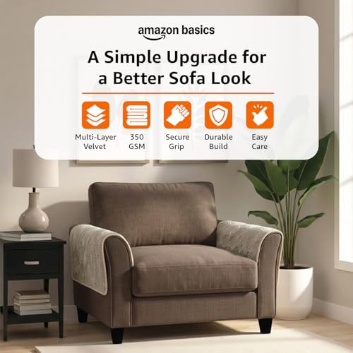 Image of Amazon Basics - Velvet Quilted Make Your Own Sofa Cover |70cm x 70cm| Microfiber Sofa Slipcover (Damask,Cream, Set of 2 Armrest)