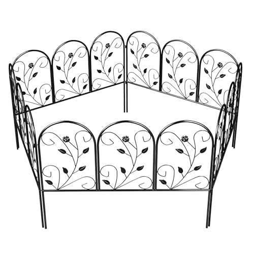 Outsunny Clôture de Jardin Décorative 5 Panneaux de 80x60 cm, Panneaux de Clôture Antirouille pour Animaux Bordure Paysagère Fleurs Patio, Noir