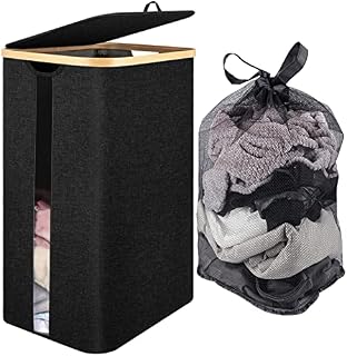 Laundry Hamper with Lid, 87L Large Laundry Hamper with Removable Laundry Bags, Dirty Clothes Hamper with Handles, Black Laundry Hamper for Clothes Storage and Bedroom