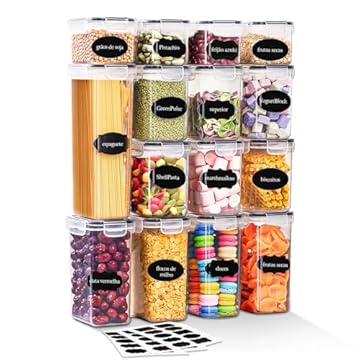Kit 15 Potes Tampa Hermético Porta Alimentos Mantimentos Armário Cozinha (Kit 15)