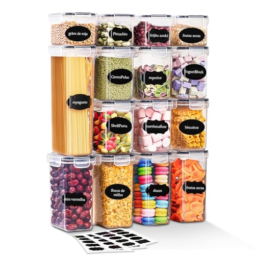 Kit 15 Potes Tampa Hermético Porta Alimentos Mantimentos Armário Cozinha (Kit 15) Kit 15 Potes Tampa Hermético Porta Alimentos Mantimentos Armário Cozinha (Kit 15)
