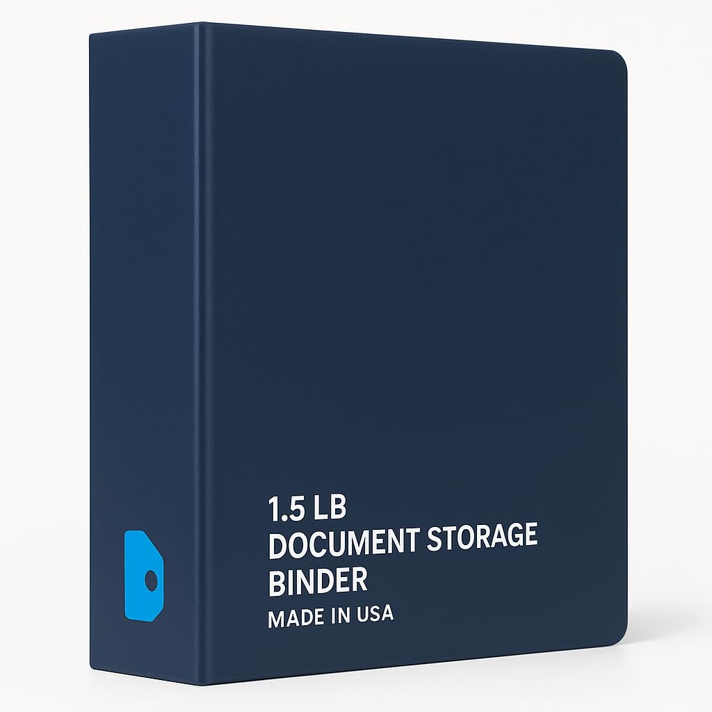 1.5 LB Heavy Duty 3 Ring Binder, Navy Blue, Round Ring, Made in USA, FSC Certified 100% Recycled Chipboard, Eco-Friendly Document Storage Organizer 11502