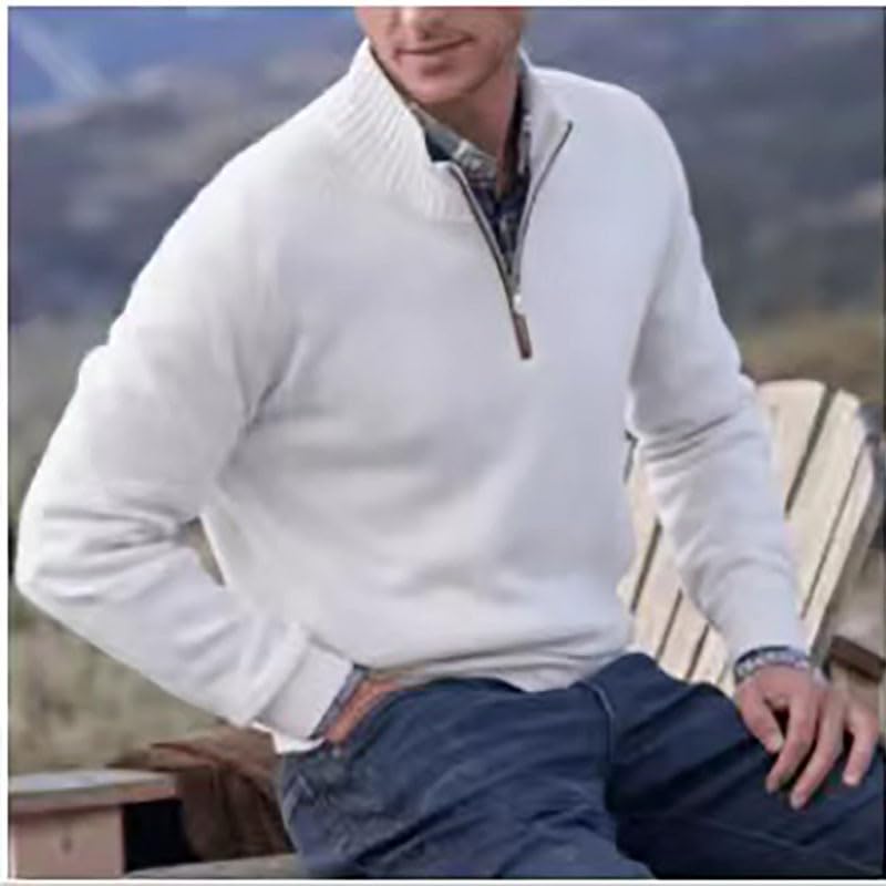 Men's Zipper Basic Sweater,Quarter Zipper Slim Fit Lightweight Turtleneck Long Sleeve Pullover Cardigan2