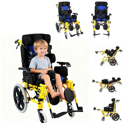 Image of Wheelchair for Kids, Foldable Fully Reclining Pediatric Wheelchair, Children's Mobility Wheel Chair,Transport Lightweight Foldable,Multi-Functional Disabled Children,for Cerebral Palsy (Adults)