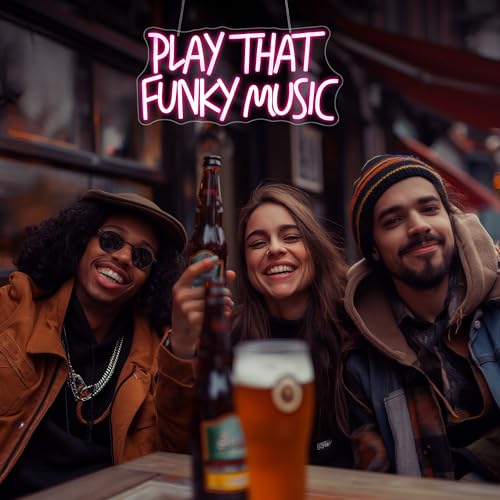 Image of Funky Music Neon Sign, JGHTURIE Neon Signs for Wall Decor Pink Light up LED Signs for Bedroom Party Bar Club Decoration USB Powered