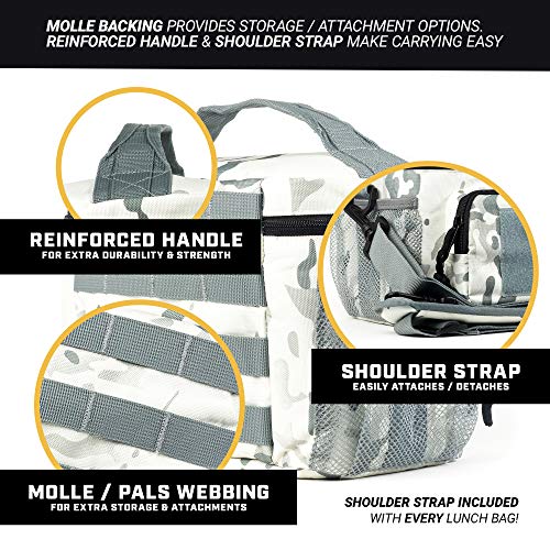 HSD Lunch Bag, Insulated Cooler, Thermal Lunch Box Tote with MOLLE / PALS Webbing, Adjustable Padded Shoulder Strap, for Tactical Men Women Adults and Boys Girls Kids (White Camo, Medium) - Thumbnail 7