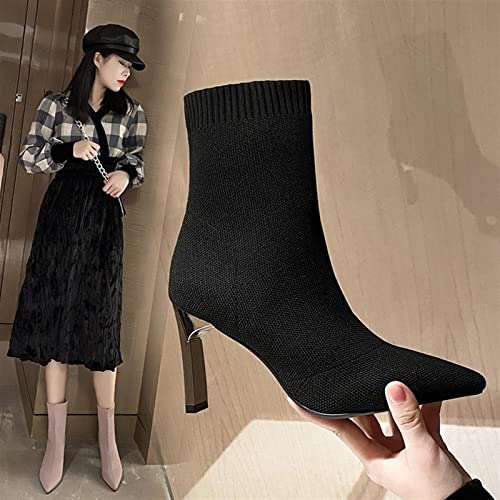 YDYCG Women's Black Ankle-High Pointed Toe Stiletto Ankle Boots Size 73