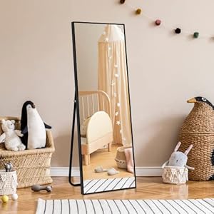 NicBex Full Length Wall Mirror, 43×16 Inch Aluminum Alloy Frame Large, Bedroom Dressing Vanity Mirror, Living Room, Black