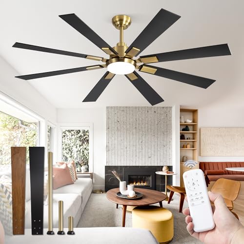 Image of ZMISHIBO 62 Inch Black and Gold Ceiling Fans with Lights and Remote, Indoor /Outdoor Ceiling Fan for Patio Living Room, 6 Speed Reversible Quiet DC Motor, 3 CCT, Dual Finish Blades