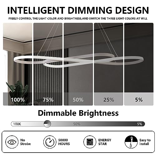 Image of Led Pendant Lights for Kitchen Island Pendant Light Dining Room Chandelier Light Fixture, Dimmable Modern Led Chandelier,Adjustable Height Music Note Shape Modern Ceiling Light Fixture