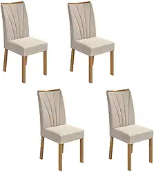 Conjunto 4 Cadeiras Estofadas Apogeu Móveis Lopas Amêndoa Clean/linho Rinzai Bege