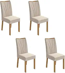 Conjunto 4 Cadeiras Estofadas Apogeu Móveis Lopas Amêndoa Clean/linho Rinzai Bege