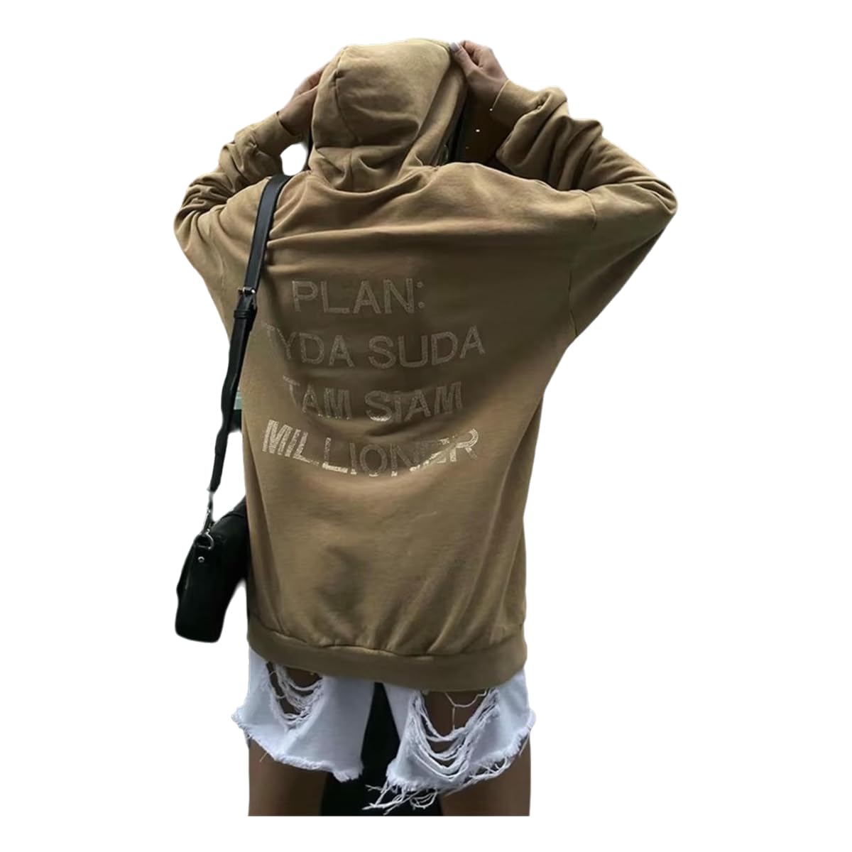 Bluza damska i modna bluza z kapturem, uniwersalna bluza, khaki-XXXL