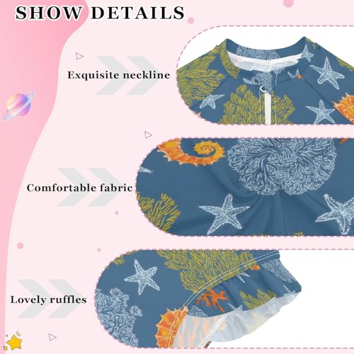 ALAZA Coral Reef Blue Seahorse Girls One Piece Swimsuit Long Sleeve Rash Guard Swimsuits UV 50+ Swimwear Zipper4
