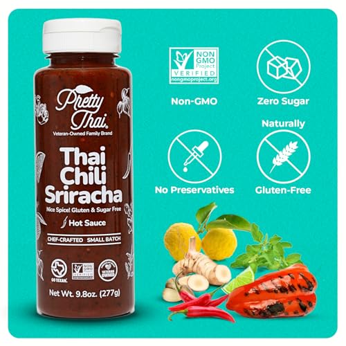 Image of Pretty Thai Sauce, Gluten-Free Certified Non-GMO Vegan Authentic Stir Fry, Dressing, Rice Seasoning, Condiment & Dipping Sauce, 100% Natural (Chili Sriracha, Chili Sriracha)