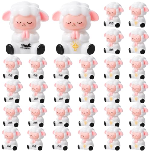 30 mini figuras de corderos de resina blancos
