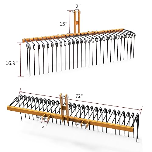 Image of YITAMOTOR 72 inch Tow Behind Landscape Rake, 3 Point Pine Straw Rake for CAT 1