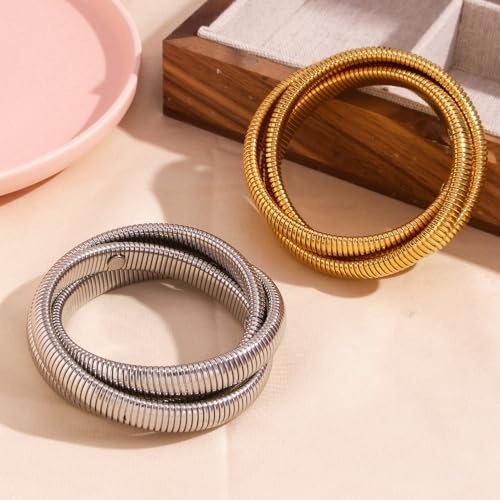 Salircon Gold Bangle Bracelets Set Stackable Gold Stretch Bracelets for Women 2024 Trendy Snake Chunky Gold Bracelet4