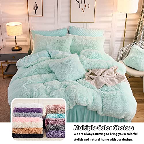 Liferevo 2 Pack Fluffy Faux Fur Pillow Shams,18 X 18 Inches Throw Pillow Covers,Luxury Decorative Furry Pillowcases Cushion Cover For Christmas,Zipper Closure,No Pillow Insert, Mint #TOP6