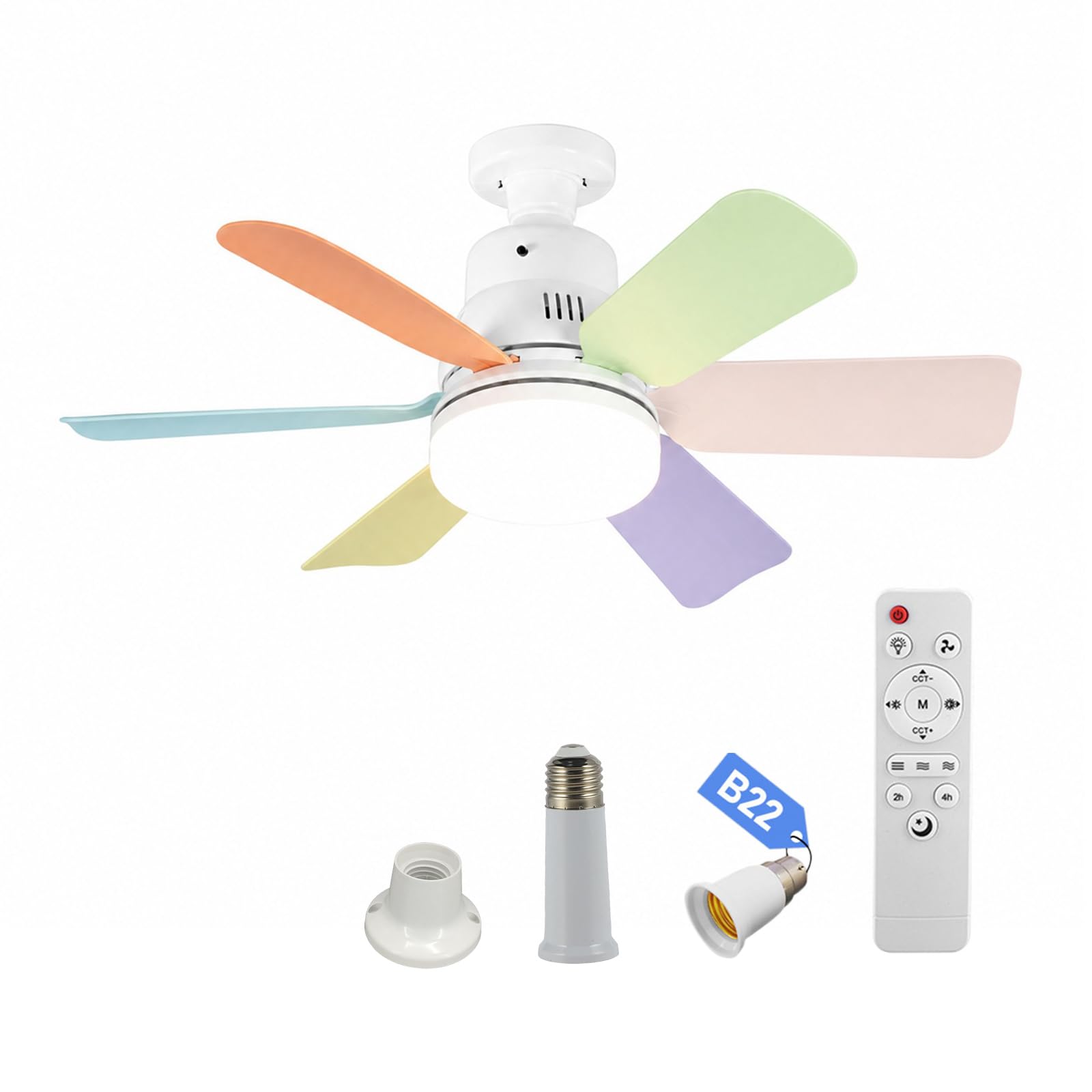 AVZYARDY Ceiling Fan with Lights and Remote, Fits E27/B22 Socket, 30W LED Ceiling Fans Lights Dimmable, 3 Speeds, 1H/2H/4H Timer, 260V Detachable Fan Blades Lamp for Bedroom, Living Room