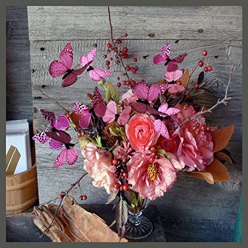 12 Pack Butterfly Decorations, Diy 3D Butterfly Stakes Decor, 2 Sizes Of Butterfly Ornament For Home Fake Flower Floral Supplies Tea Party Wedding Easter Christmas Spring Fall. (Light Rose Red 1) #TOP1