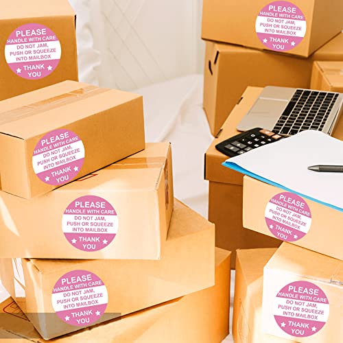 2 Inch Round Pink "Do Not Jam Push Or Squeeze Into Mailbox" Stickers-Handle With Care Shipping Labels 500Pcs Do Not Crush Bend Or Fold Stickers Fragile Warning Shipping Stickers For Mailbox Cartons #TOP4