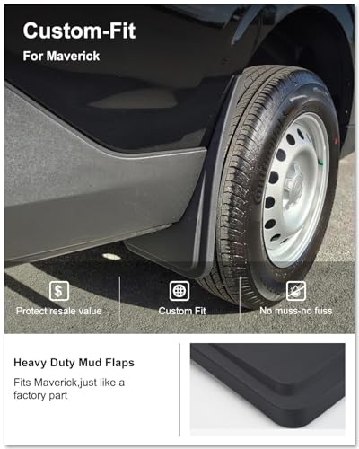 Image of Kiwi Master Mud Flaps for 2022-2026 Ford Maverick, OEM Replacement # NZ6Z-16A550-AA NZ6Z-16A550-BA, Heavy Duty Mud Guards, Front & Rear Splash Guards, No Drill, 4 Pcs Set