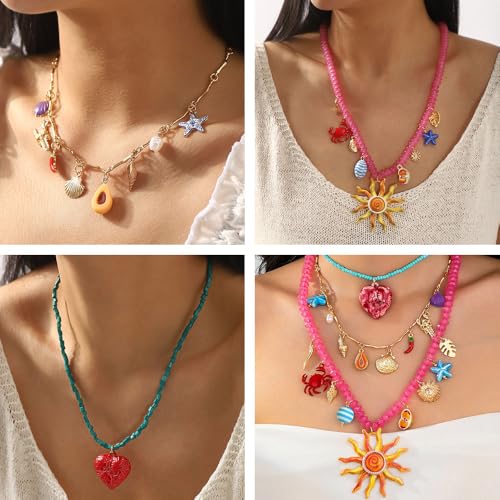 Bohemian Beaded Pendant Necklace for Women fashion Stacking Sea Life necklace Gold Adjustable Sun Flower Shell Crab Love Necklace Summer Beach Surfer Jewelry for Women2