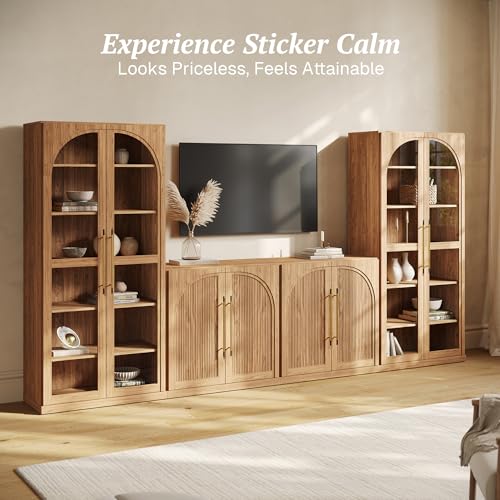 Image of BELLEZE Jagger 128 inch Wall Unit 3-Piece Modular TV Stand - Camel