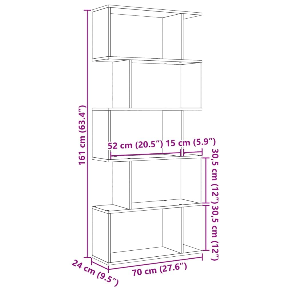Scaffale divisorio a 5 ripiani, in rovere Artisan, 70 x 24 x 161 cm, robusto materiale in legno, versatile, per soggiorno, ufficio, camera da letto o corridoio, con molto spazio e superficie