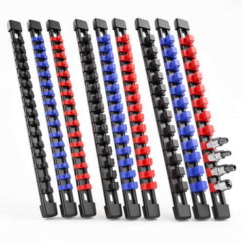 Socket Organizer 9PCS Socket Rails Socket Holder with 129PCS Socket Clips1/4-Inch 3/8-Inch 1/2-Inch Wall Tool Organiser for Home