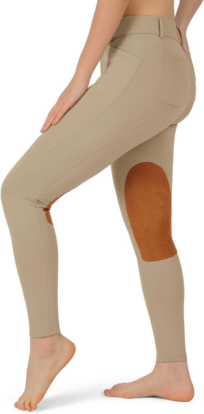 Kids Horse Riding Knee-Patches Pants Girls Equestrian Front-Zip Breeches Legging with Pockets