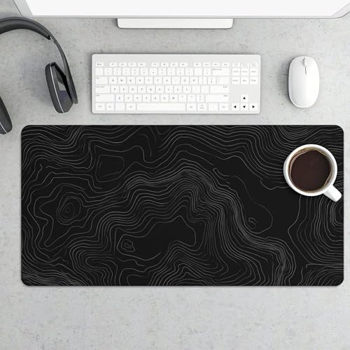 Image of Minimalist Topographic Map Extended Gaming Mouse Pad, with Stitched Edges Large Mouse Pad Desk Protector, Rubber Base Mousepad Keyboard Mouses Mat for Work Game Office Home- 32 inch X 16 inch Inch