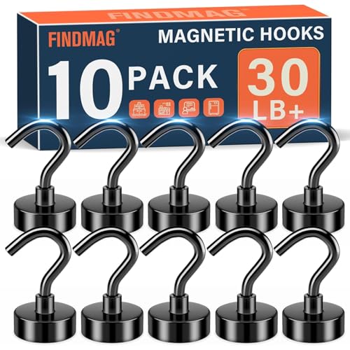 Image of FINDMAG Black Magnetic Hooks for Cruise Cabins, 10 Pack 30LB+ Magnet Hooks