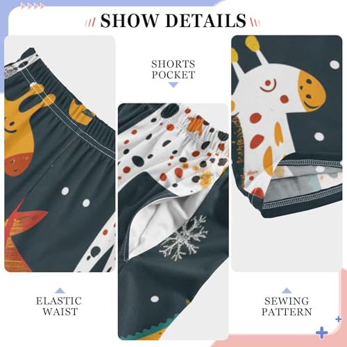 ZZXXB Giraffe Xmas Tree Boys Long Pants Soft Trousers Elastic Waist Kids Lounge Bottoms with Pockets S-XL4