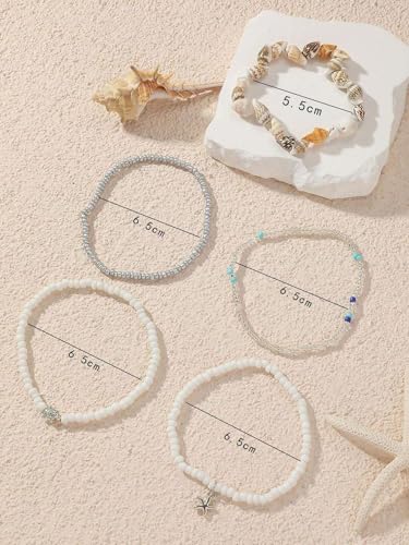 Image of Qceasiy Bead Ankle Bracelets Set For Women, Adjustable Gold Plated Boho Shell Anklet, Hawaiian Beach Seashell Pearl Disc Starfish Conch Foot Jewelry, Summer Fashion Gifts