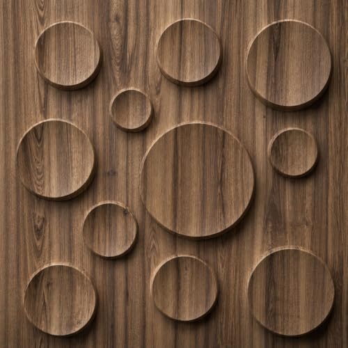 Image of Kayra Decor 3D PVC Wall Panels for Bedroom & Living Room | Moon Design | Oak Wood Color | 19.7 x 19.7 Inch | Pack of 18 | 42.48 Sq Ft