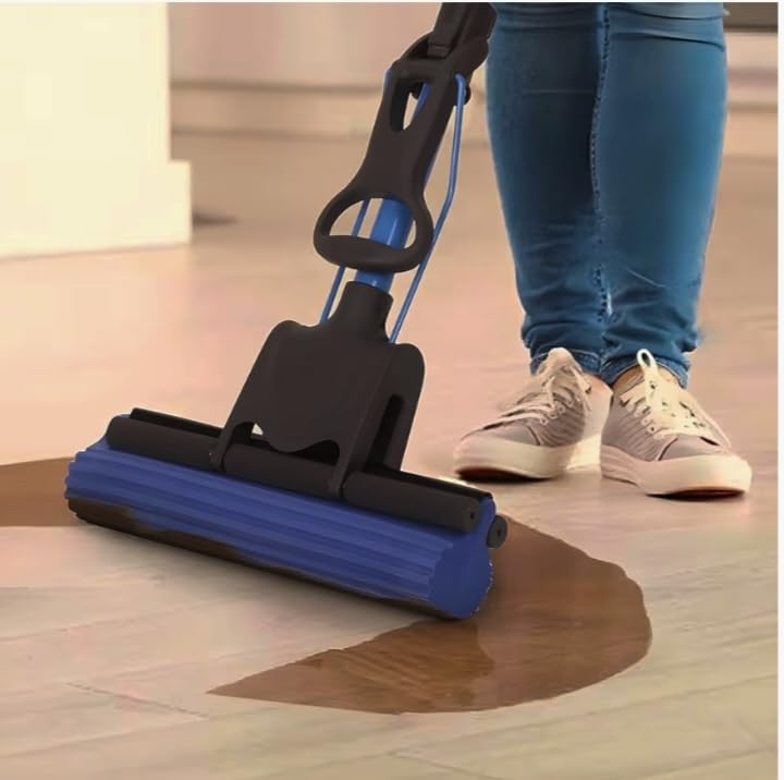Image of Pranjal Sponge Squeeze Mop - Built-in Squeegee, Super Absorbent Roller, Telescopic Handle for Kitchen, Bathroom & Floor Cleaning (Multicolour)