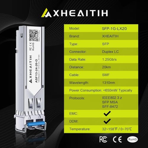 Image of 2 Pack 1.25G LC 20KM 1310nm SMF Single Mode Transceiver 1000Base-LX Module
