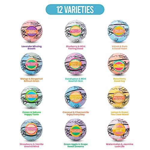 Bath Bombs For Women Relaxing, 12 Piece Organic Bath Bomb Set Handmade Bath & Spa Fizzies 2.8 Oz, Natural Bath Bombs Gift Set With Essential Oils & Shea Butter, Gift For Mother Wife Girlfriend #TOP1